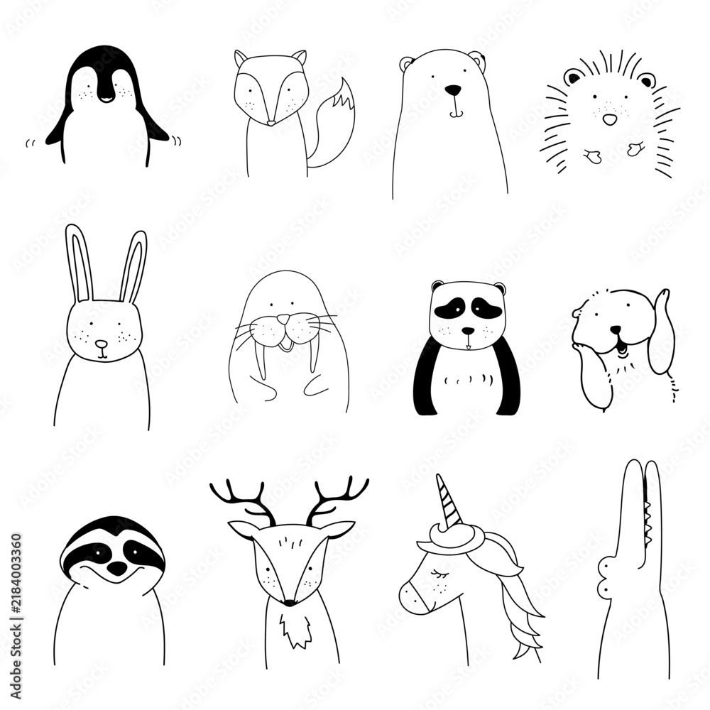 Obraz premium Hand drawn animals enjoying a Christmas holiday