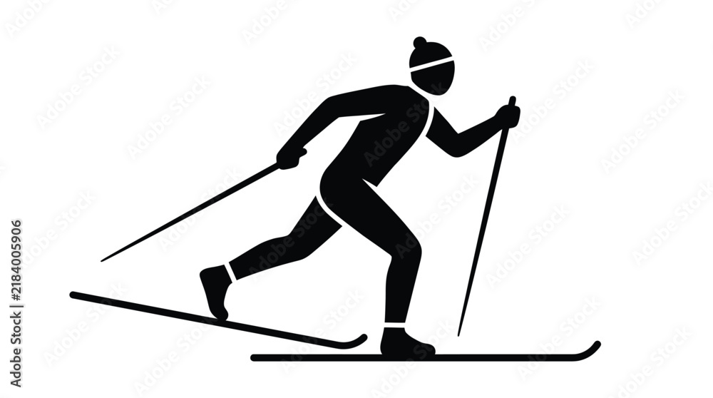 Fototapeta premium Minimalist vector graphic illustration of a cross country skier performing athletic movements during winter sports activity