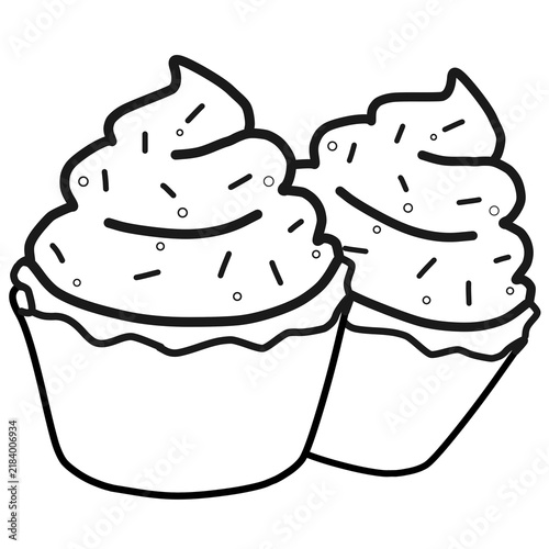 Фотография two adjacent cupcakes, topped with frosting and sprinkles