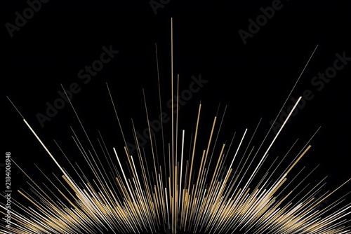 Golden wheat stalks reach upward in a dramatic burst of lines.