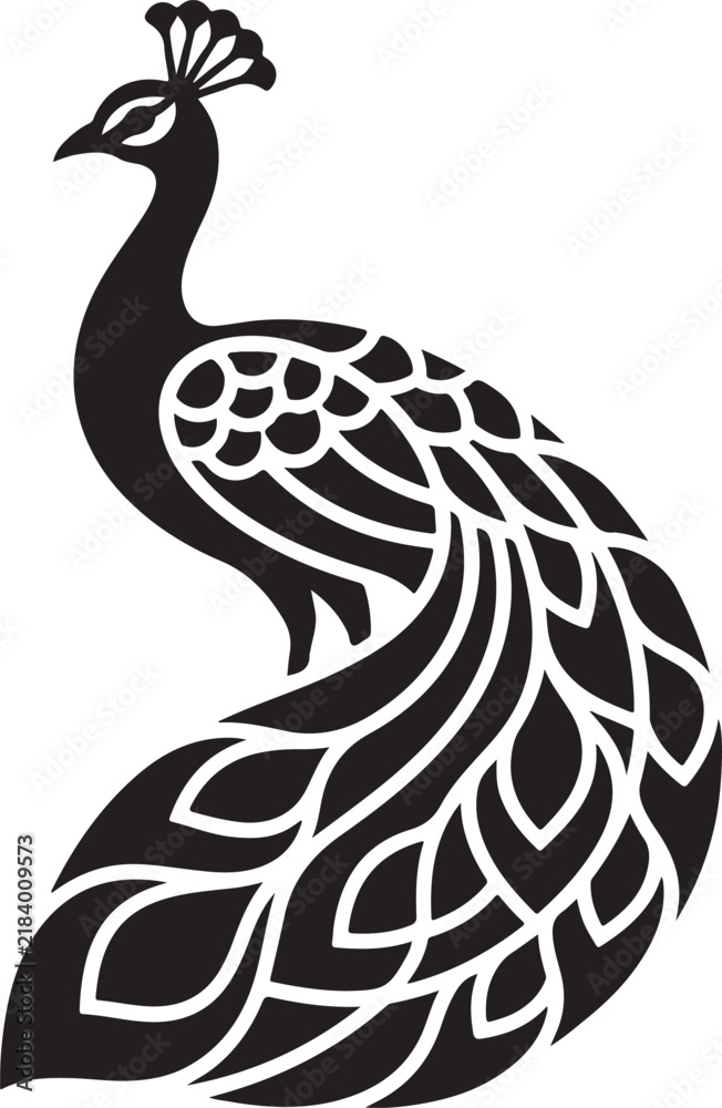 Fototapeta premium Peacock silhouette with ornate decorative feathers wildlife silhouette beautiful