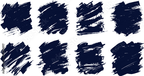 Navy blue brush stroke textures on white background for graphic design and backgrounds