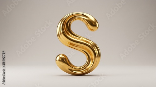 Glossy gold s letter 3d with liquid metallic texture