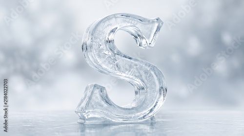 Realistic s letter 3d ice sculpture with bokeh background