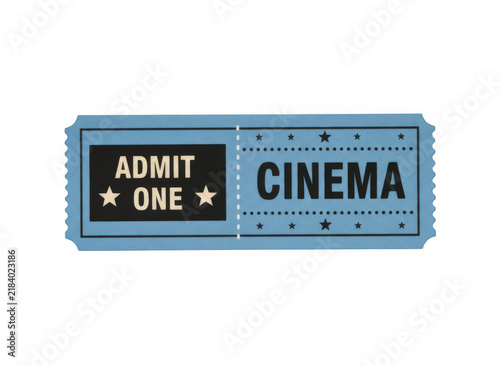 Cuadro en lienzo A single blue paper movie cinema ticket stub with admit one text isolated on a s