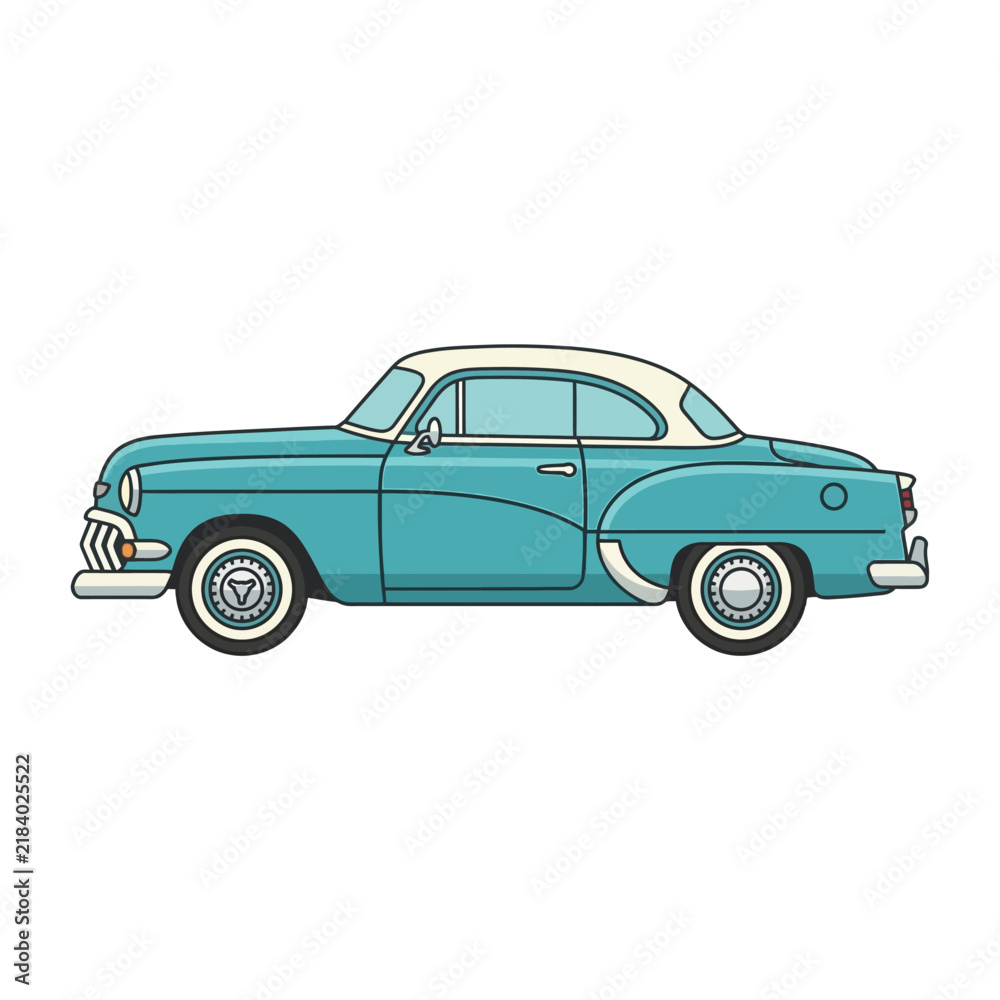 Obraz premium Vintage Teal Car Illustration - Classic Automobile