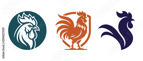 Bild auf Leinwand Set of three stylized rooster and chicken logo icons with farmhouse collection c