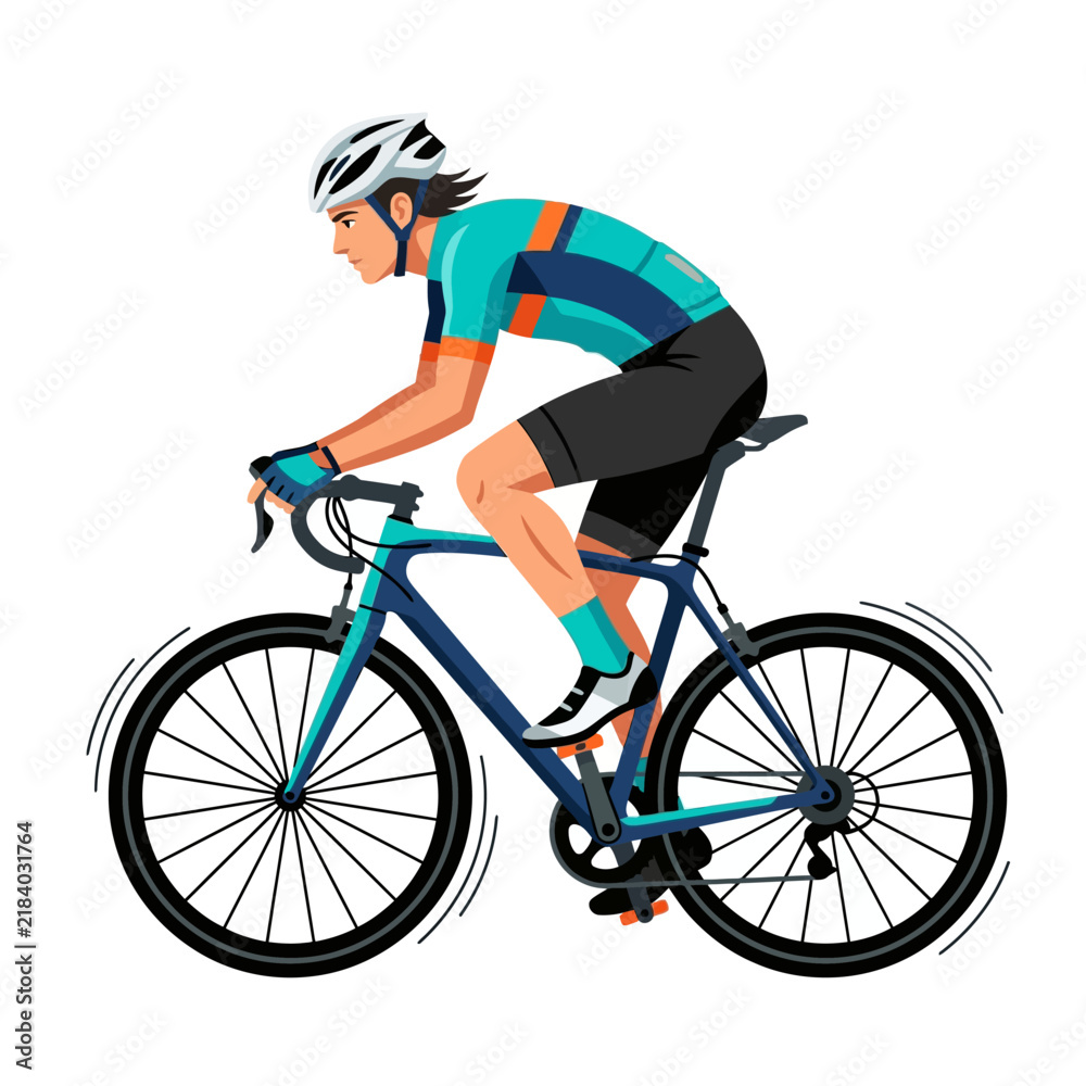Fototapeta premium Cyclist riding a racing bicycle, athletic man in motion, professional sport illustration