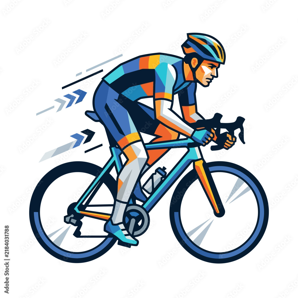 Fototapeta premium Cyclist Riding Bicycle Race Speeding Sport Vector Illustration