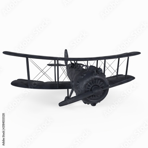 3d render of a vintage biplane model displayed on a plain background
