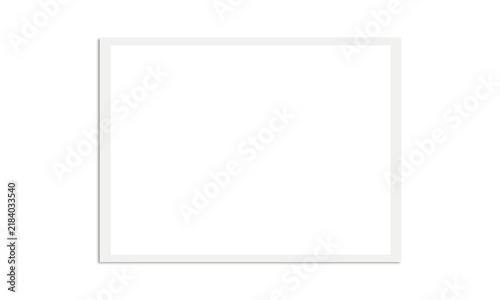 Cuadro en lienzo Horizontal white border template with realistic drop shadow on transparent background for displaying single landscape photographs