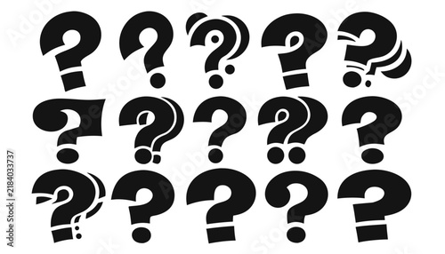 Black graffiti spray paint question mark symbols collection on white background .vector icons