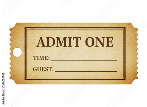 Картината върху платно Vintage paper admit one ticket with brown texture for cinema or theater event en