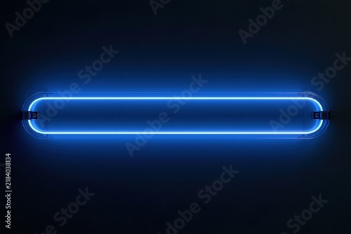 Blue neon light tube glowing in darkness