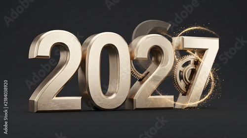 3D 2027 new year golden metallic typography background design