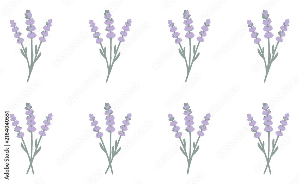 Fototapeta premium Lavender sprigs flat illustration set with simple line art design featuring simple design, minimalist, black and white with illustrations and graphics