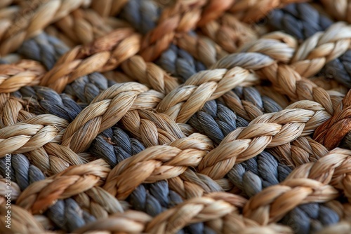Close-up of woven natural fibers with braiding and texture