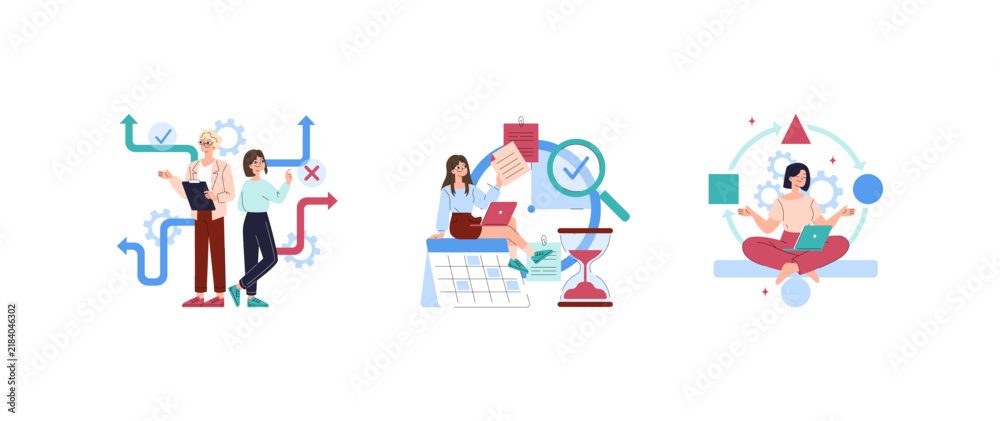 Fototapeta premium Productivity Workflow Planning and Time Management Set