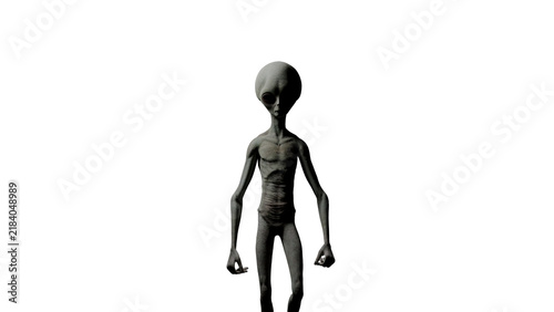 Foto Grey alien standing against dark cannabis foliage creates a mysterious extraterr