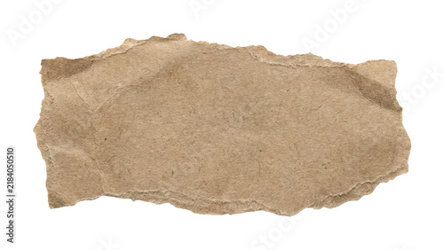 Single torn brown kraft paper fragment for rustic branding isolated on transparent png