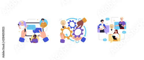 Team collaboration icons showing communication and workflow