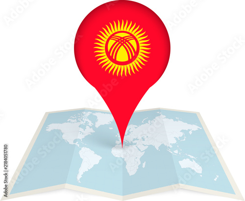 Kyrgyzstan Flag Pointer on World Map