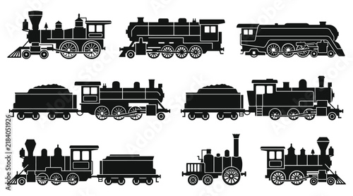 Obraz na płótnie A detailed collection of vintage steam locomotive silhouettes presented as a pro