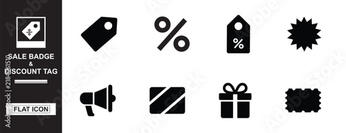 Sale Badge Discount Tag Flat Icon Set Price Tag Percent Coupon Gift Megaphone Black Friday Vector Design