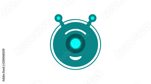 Cute Minimalist Robot Face Icon Single Glowing Cyan Eye Small Antenna Bold Flat Teal White Design Vector Illustration AI Assistant Friendly Mascot Technology Logo Symbol Digital Art