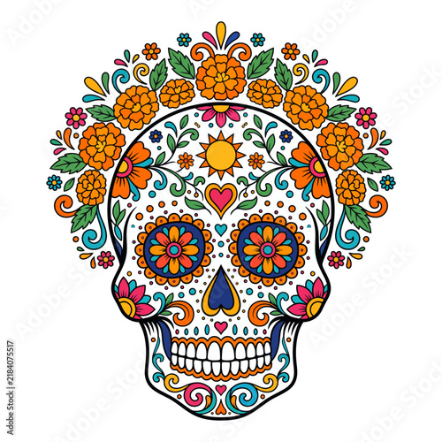 Colorful Sugar Skull Decorative Illustration for Day of the Dead Celebration