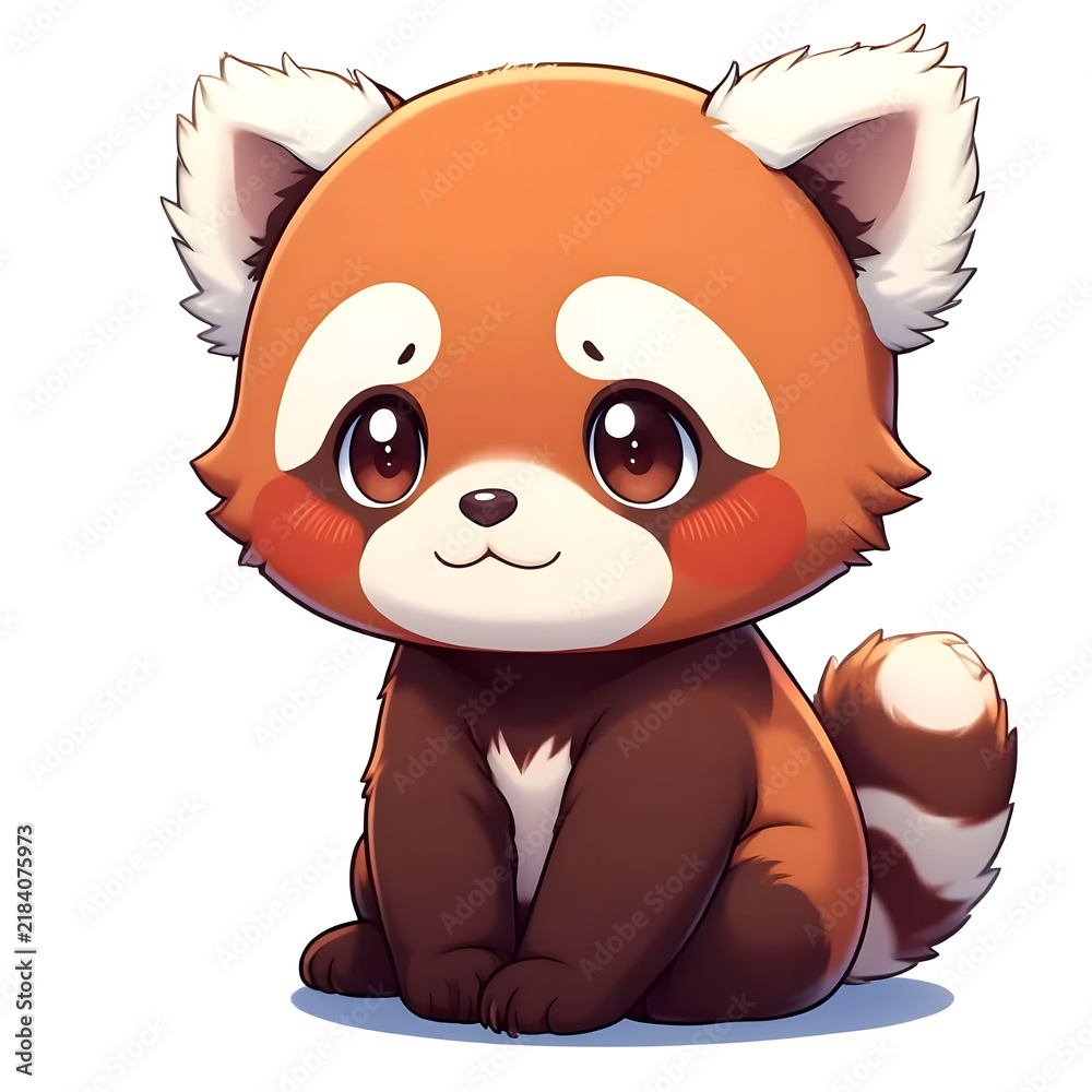 Naklejka premium Cute baby red panda chibi character vector illustration, Adorable cartoon red panda sitting isolated on white background, Kawaii animal mascot sticker design for kids graphic 