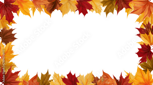 colorful autumn leaves border frame isolated on transparent background, PNG leaf for Thanksgiving and Halloween celebration video stream overlay, social media design element