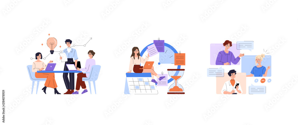 Fototapeta premium Team Collaboration and Remote Work Vector Illustration