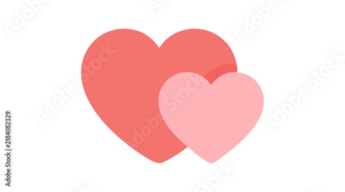 Two overlapping hearts in soft coral and blush pink gradient tones, flat vector illustration design for love, romance, Valentine's Day cards and wedding invitations - detailed commercial stock