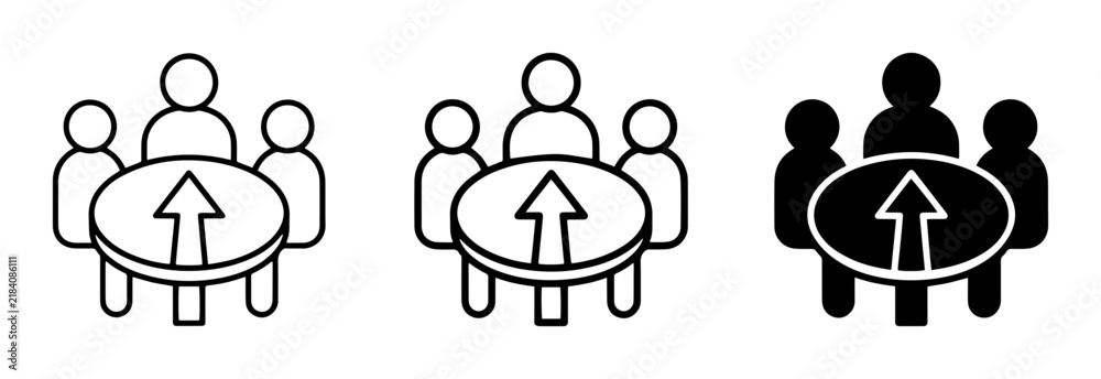 Obraz premium Team Meeting Success Icons, Business Growth Symbols, Collaboration Strategy Vector Set