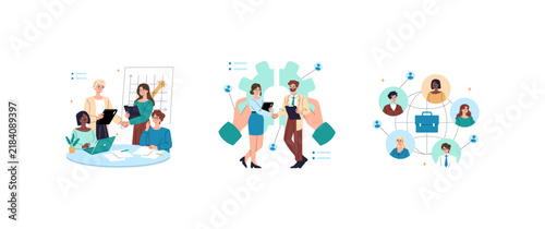 Foto Business team collaborating and networking in vector set