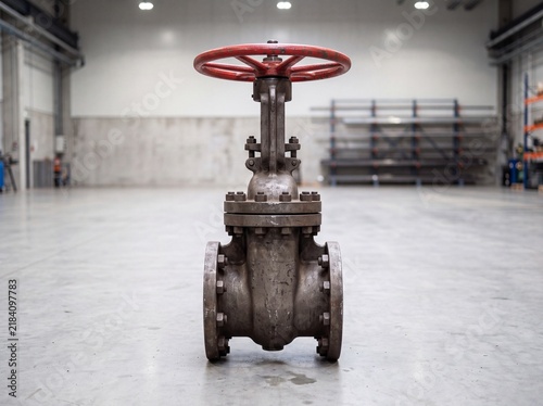 Industrial Steel Gate Valve Upright Mounted on Concrete Floor