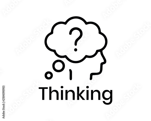 Obraz na płótnie Human head in thought bubble with question mark and text thinking silhouette