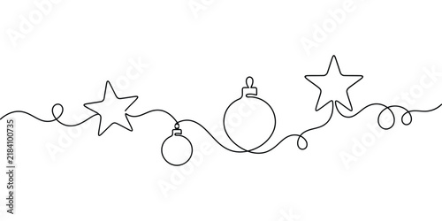 Christmas Star and Bauble Ribbon Decorative Line Art for Holiday Greeting Cards,