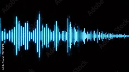 Blue waveform audio visualization pulsing in dark digital space with subtle motion graphics