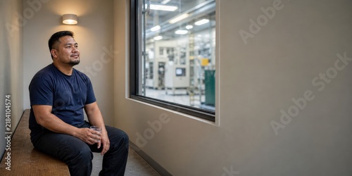 Neurodivergent Workplace Sensory Accommodations with a Production Employee Taking a Break in an Alcove Beside a Manufacturing Floor