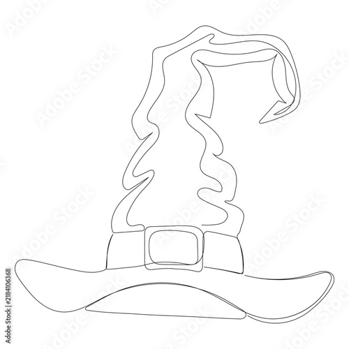 Simple witch hat drawn with a single continuous line art style on a clean white background