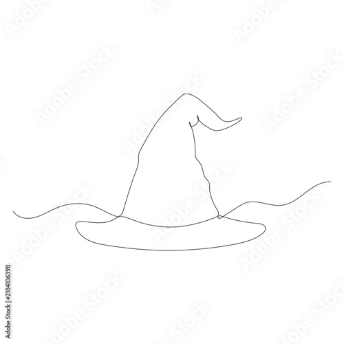 Simple witch hat drawn with a single continuous line art style on a clean white background
