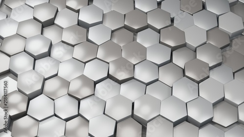 Foto Metallic hexagonal grid pattern with silver and gray tones keywords: hexagon, he