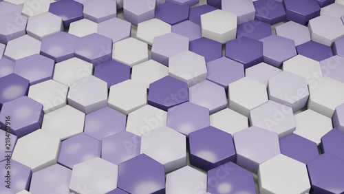 Foto Purple and white hexagonal pattern with depth and light keywords: hexagon, hexag