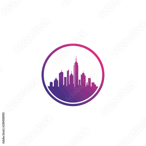 Modern Cityscape Silhouette In Circle Gradient Background