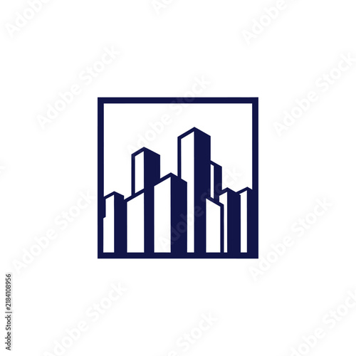 Modern Cityscape Silhouette Inside A Square Frame