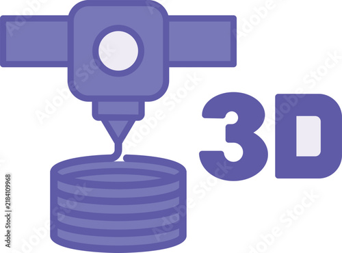 Purple Additive Manufacturing Icon. 3D Print. Vector Illustration. Creating a Cylindrical Object from a Digital 3D Model. Smart Factory and Industrial IoT Concept