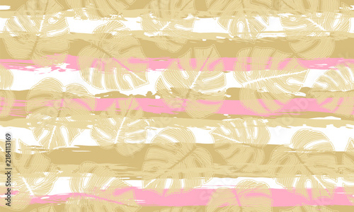 Ceriman exotic foliage botanical repeat rapport over stripes background. Simp...
