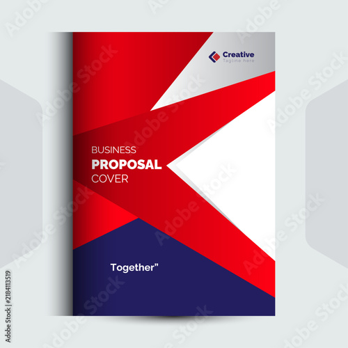 Angular business proposal cover template with red and blue geometric shapes business proposal